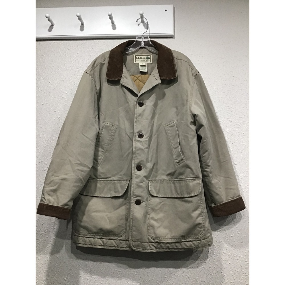 VTG L.L. Bean Green Chore Coat Men's L Quilted Lined Corduroy Collar Barn Jacket